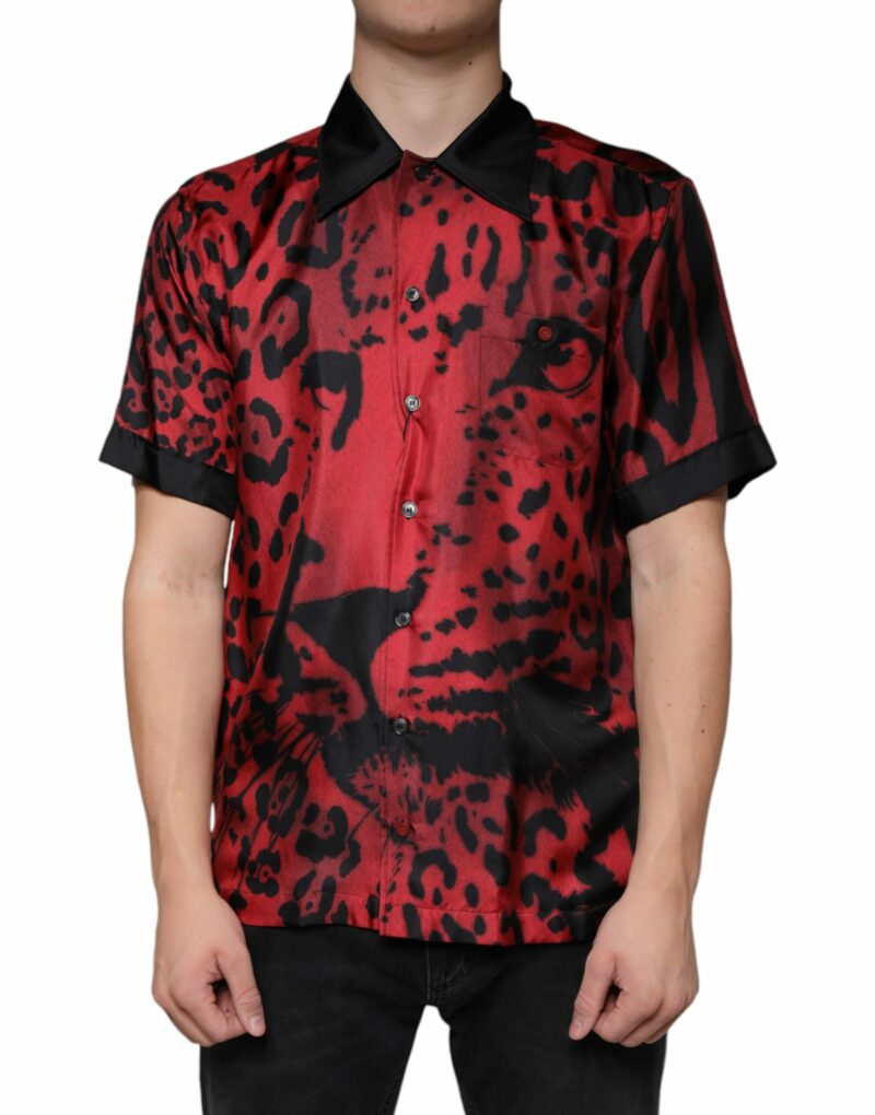 Dolce & Gabbana Red Leopard Silk Button Down Casual Shirt - Image 2