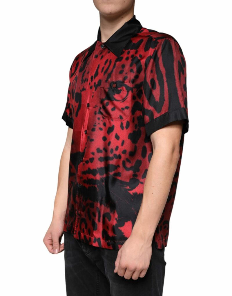 Dolce & Gabbana Red Leopard Silk Button Down Casual Shirt - Image 3