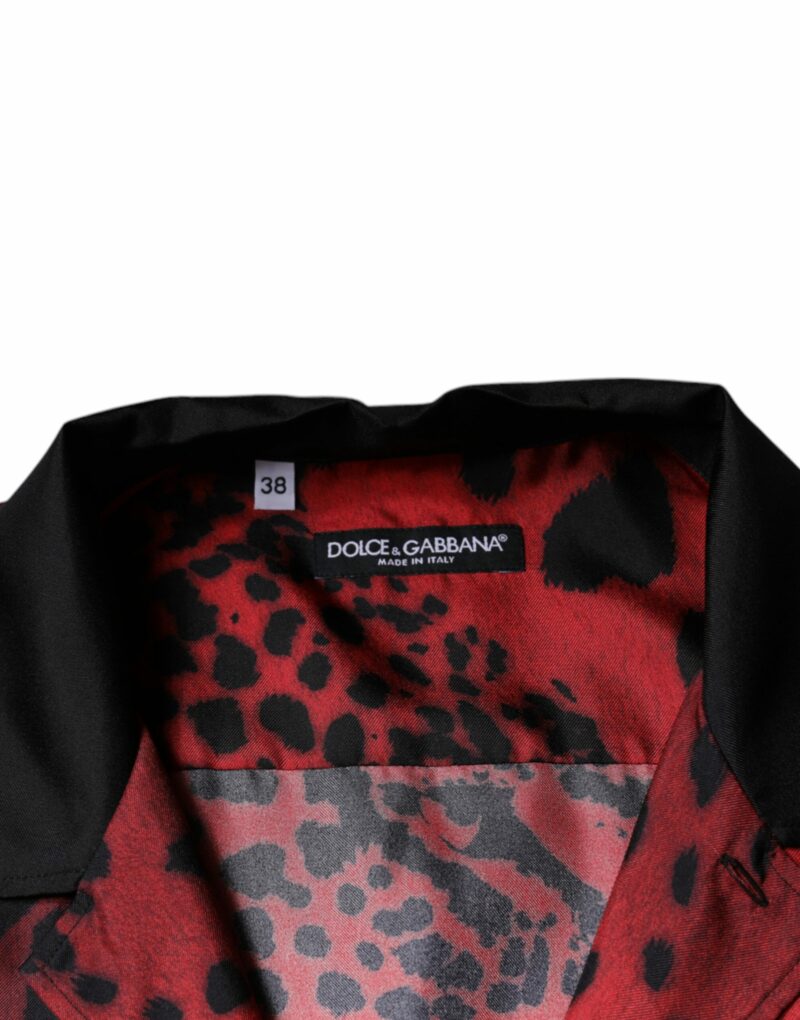 Dolce & Gabbana Red Leopard Silk Button Down Casual Shirt - Image 7