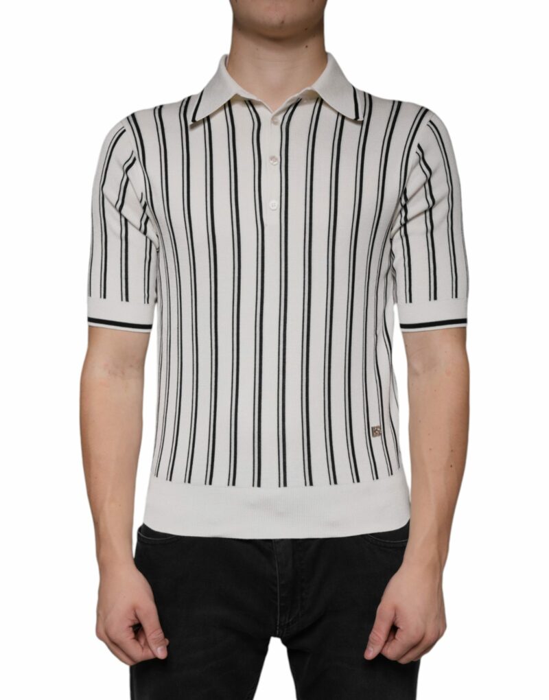 Dolce & Gabbana White Black Stripe Polo Short Sleeve T-shirt - Image 2