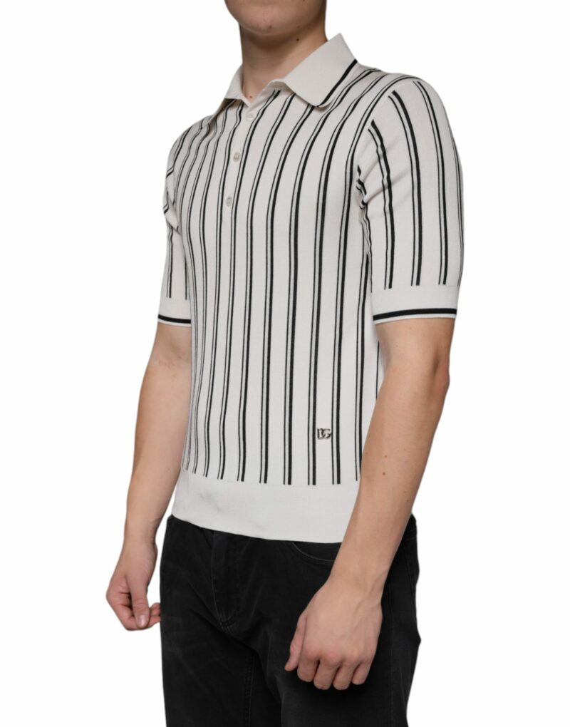 Dolce & Gabbana White Black Stripe Polo Short Sleeve T-shirt - Image 3