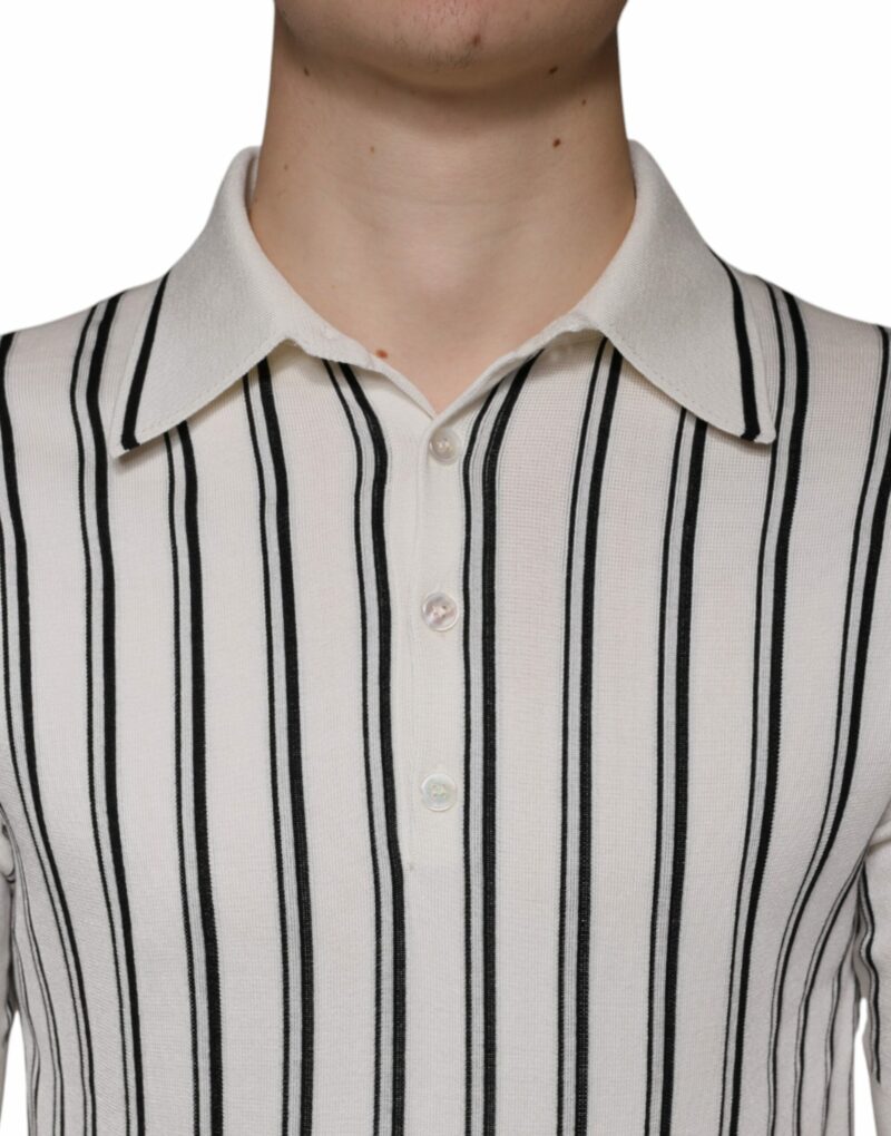 Dolce & Gabbana White Black Stripe Polo Short Sleeve T-shirt - Image 5