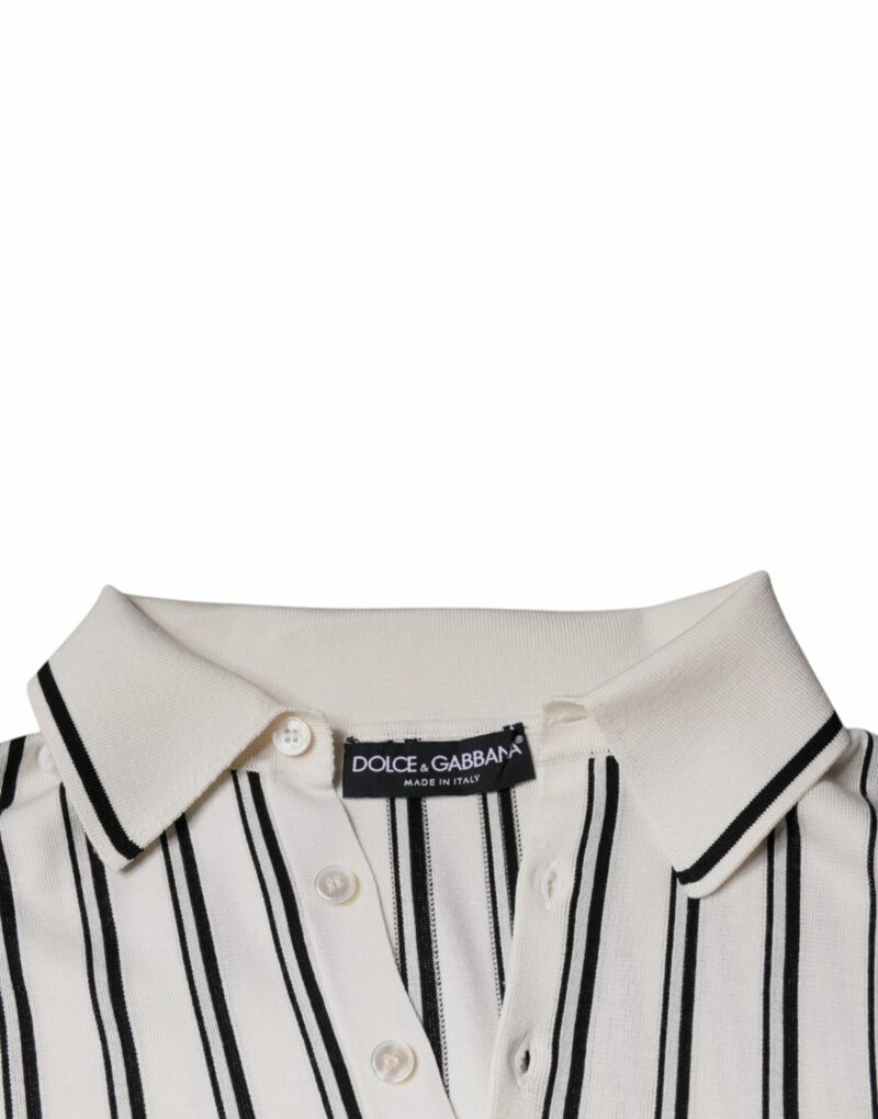 Dolce & Gabbana White Black Stripe Polo Short Sleeve T-shirt - Image 7