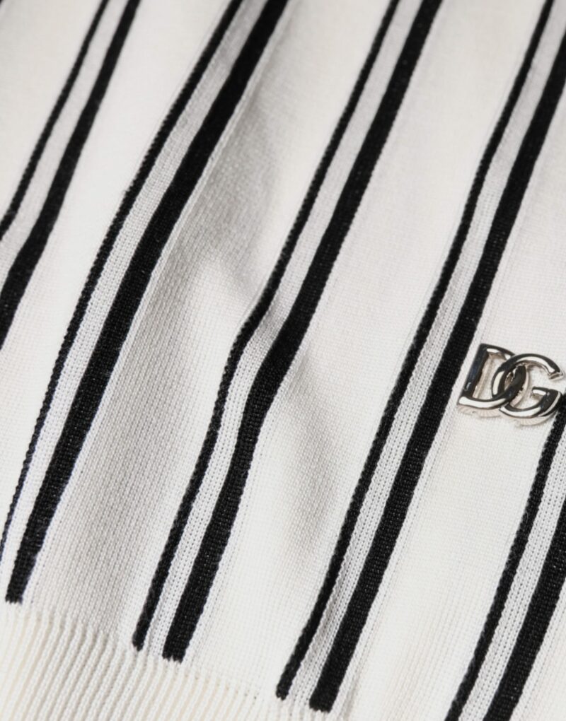 Dolce & Gabbana White Black Stripe Polo Short Sleeve T-shirt - Image 8