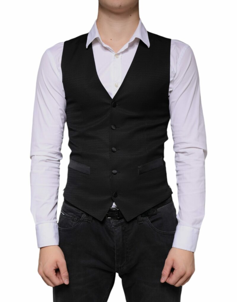 Dolce & Gabbana Black Wool Waistcoat Dress Formal Vest - Image 2