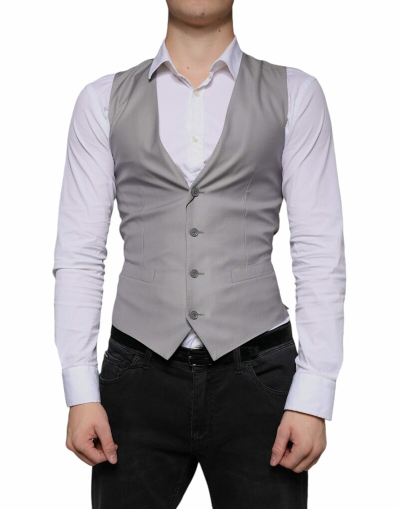 Dolce & Gabbana Light Gray Wool Formal Dress Waistcoat Vest - Image 2