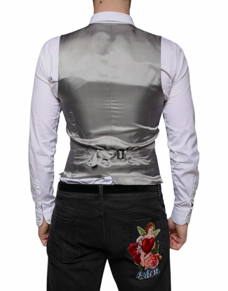 Dolce & Gabbana Light Gray Wool Formal Dress Waistcoat Vest - Image 4