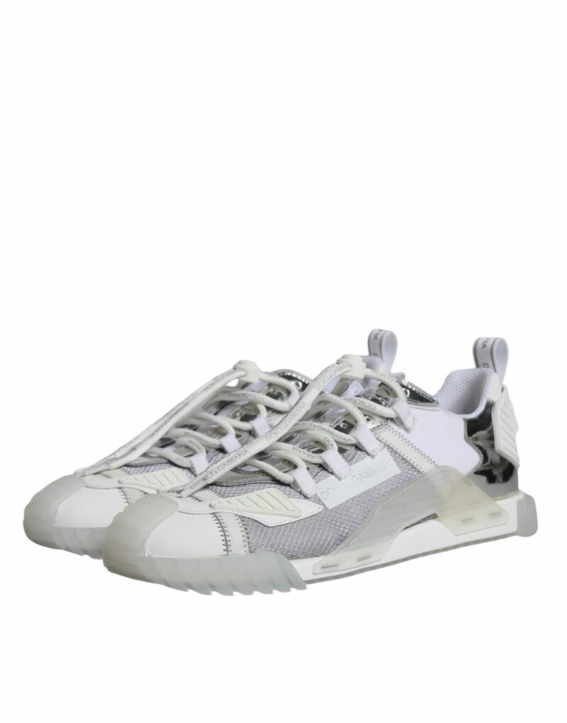 Dolce & Gabbana White Silver Low Top NS1 Sneakers Shoes - Image 4