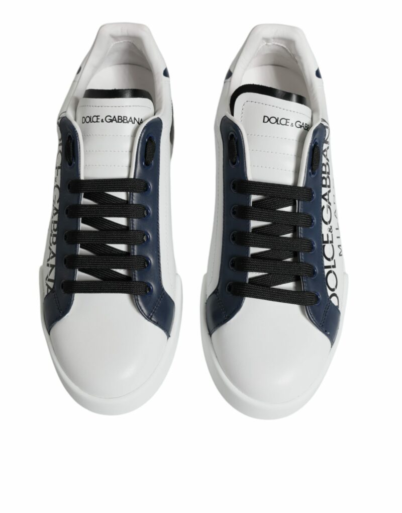 Dolce & Gabbana White Blue Leather Crown Milano Sneakers Shoes - Image 3