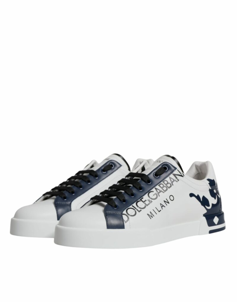 Dolce & Gabbana White Blue Leather Crown Milano Sneakers Shoes - Image 4