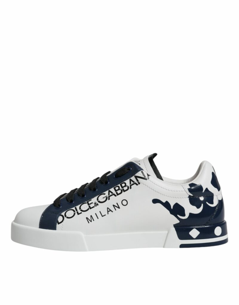 Dolce & Gabbana White Blue Leather Crown Milano Sneakers Shoes - Image 6