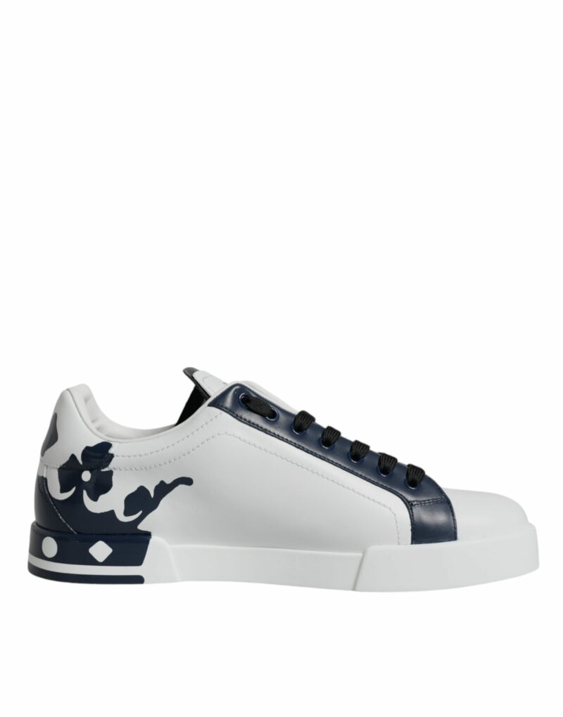 Dolce & Gabbana White Blue Leather Crown Milano Sneakers Shoes - Image 7