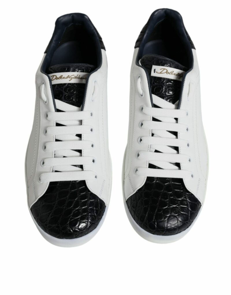 Dolce & Gabbana White Leather Logo Portofino Sneaker Shoes - Image 3