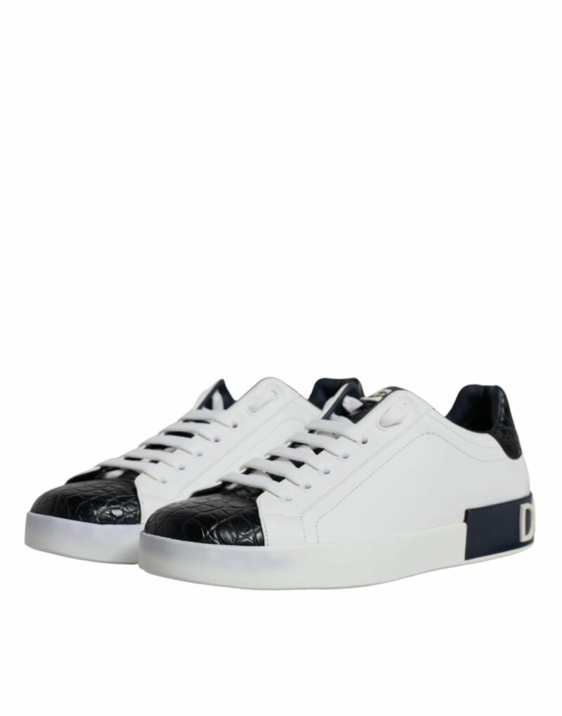 Dolce & Gabbana White Leather Logo Portofino Sneaker Shoes - Image 4
