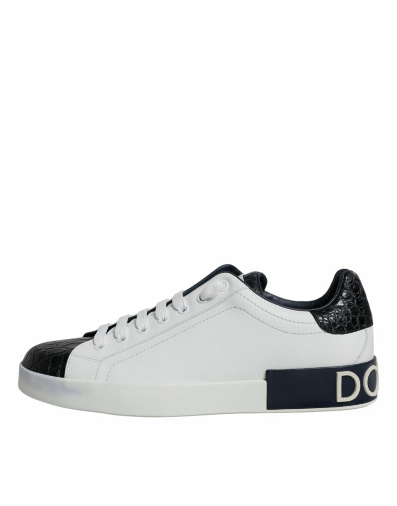 Dolce & Gabbana White Leather Logo Portofino Sneaker Shoes - Image 6