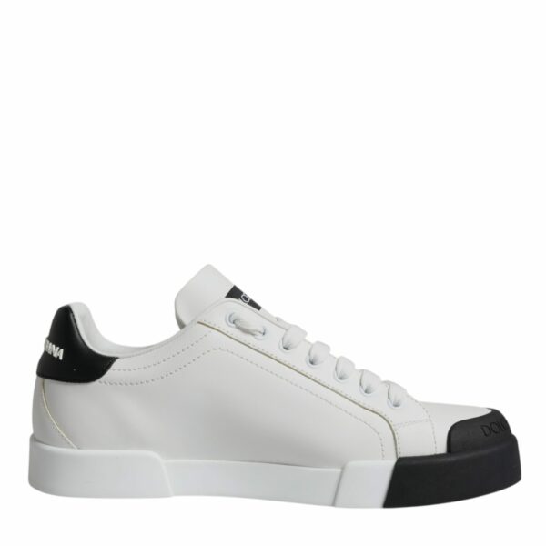 Dolce & Gabbana White Black Leather Logo Portofino Sneaker Shoes