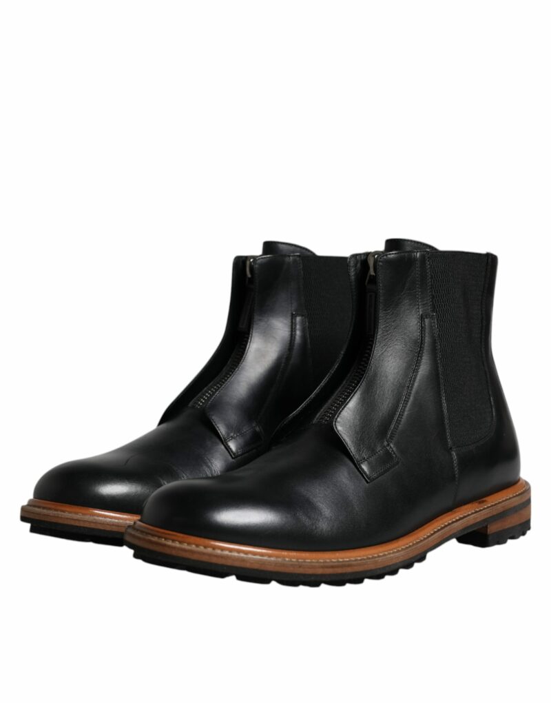 Dolce & Gabbana Black Leather Chelsea Mid Calf Men Boots Shoes - Image 4