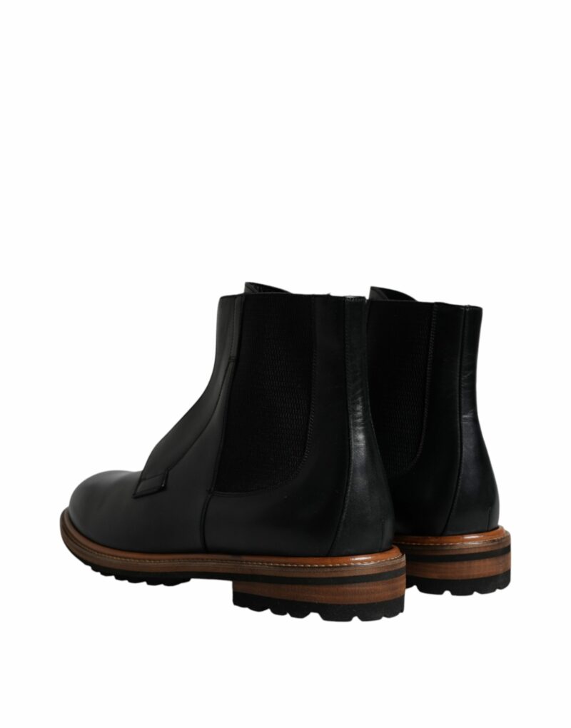 Dolce & Gabbana Black Leather Chelsea Mid Calf Men Boots Shoes - Image 5