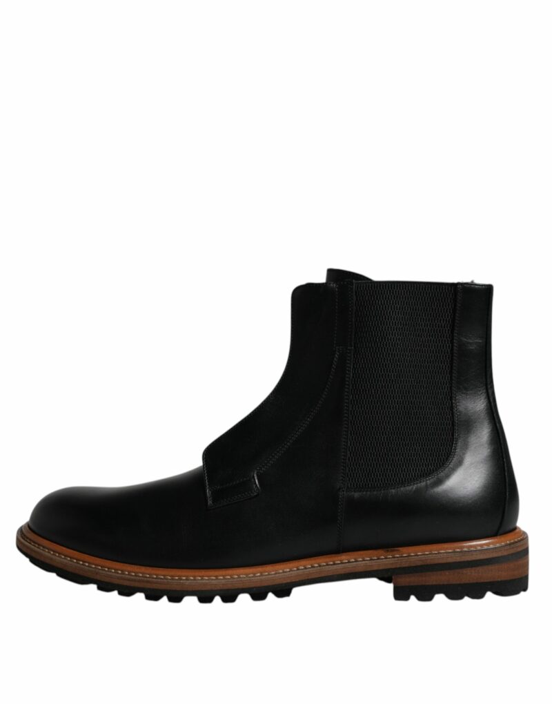 Dolce & Gabbana Black Leather Chelsea Mid Calf Men Boots Shoes - Image 6