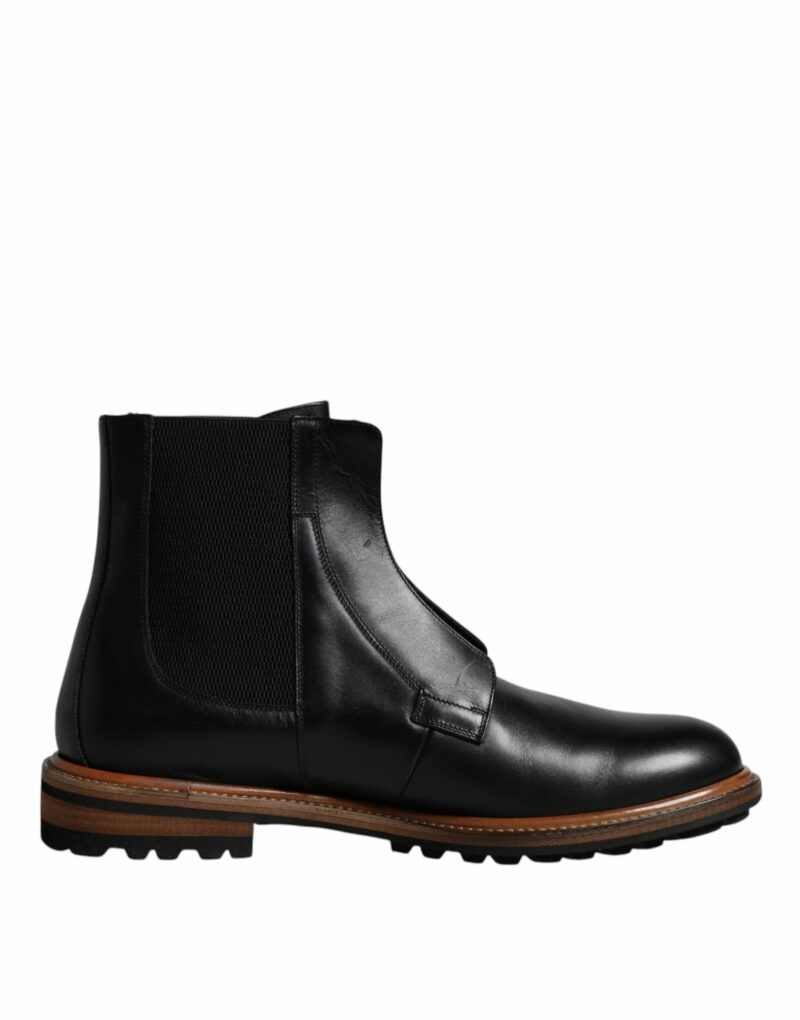 Dolce & Gabbana Black Leather Chelsea Mid Calf Men Boots Shoes - Image 7