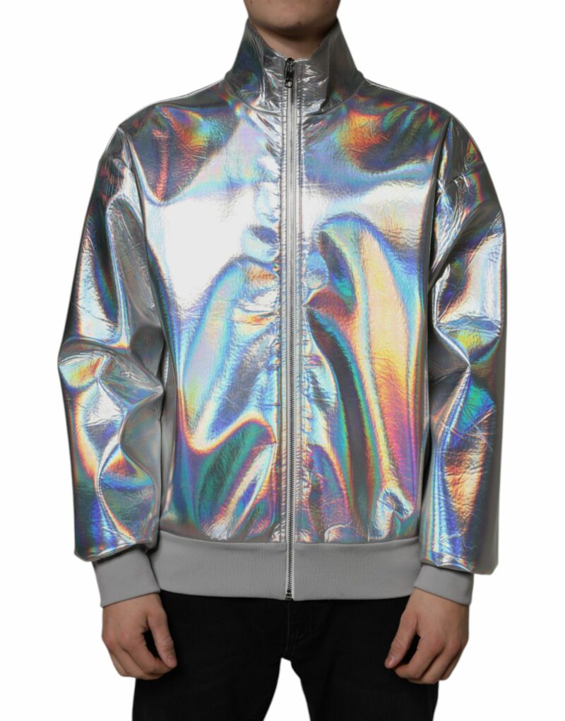 Dolce & Gabbana Silver Iridescent Full Zip Men Bomber Jacket - Image 2