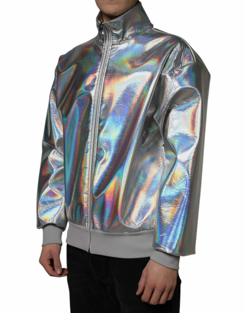 Dolce & Gabbana Silver Iridescent Full Zip Men Bomber Jacket - Image 3