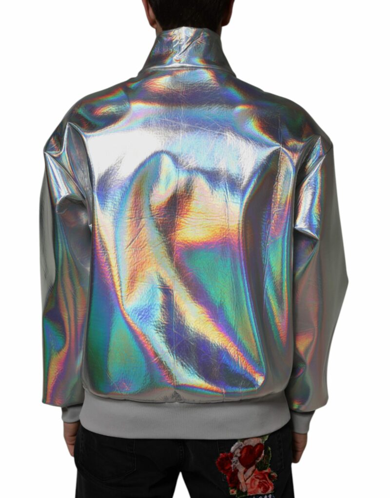 Dolce & Gabbana Silver Iridescent Full Zip Men Bomber Jacket - Image 4