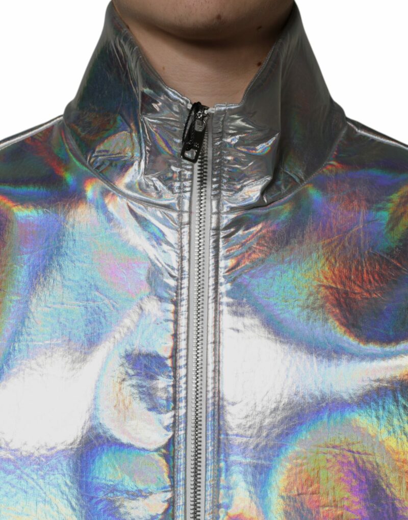 Dolce & Gabbana Silver Iridescent Full Zip Men Bomber Jacket - Image 5