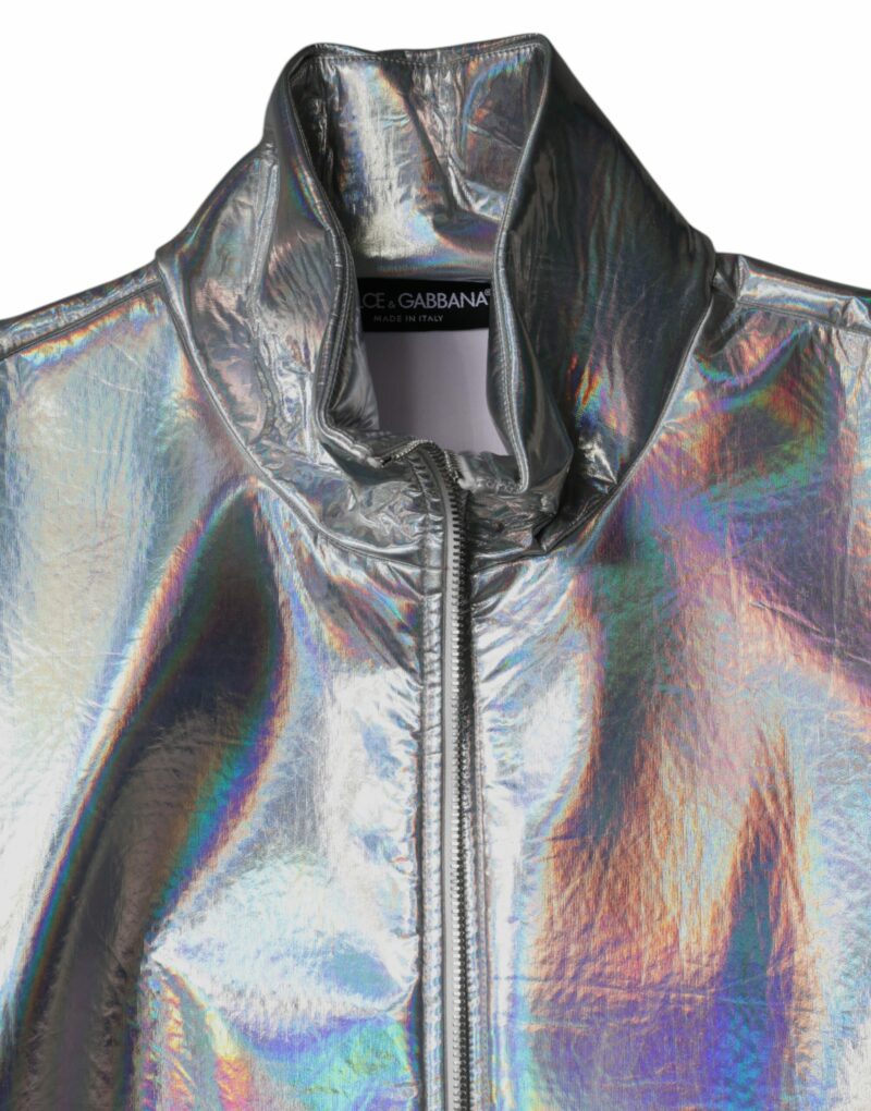 Dolce & Gabbana Silver Iridescent Full Zip Men Bomber Jacket - Image 7
