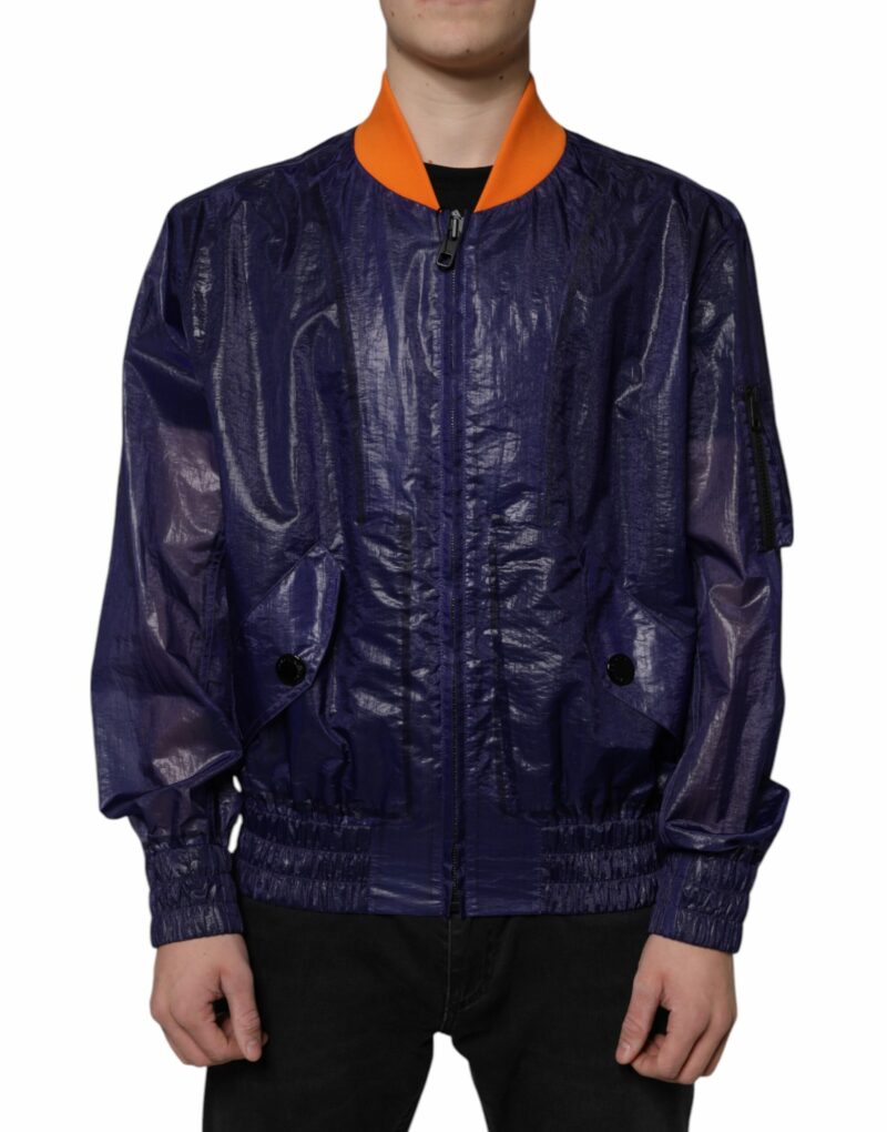 Dolce & Gabbana Blue Cotton Stretch Full Zip Bomber Jacket - Image 2