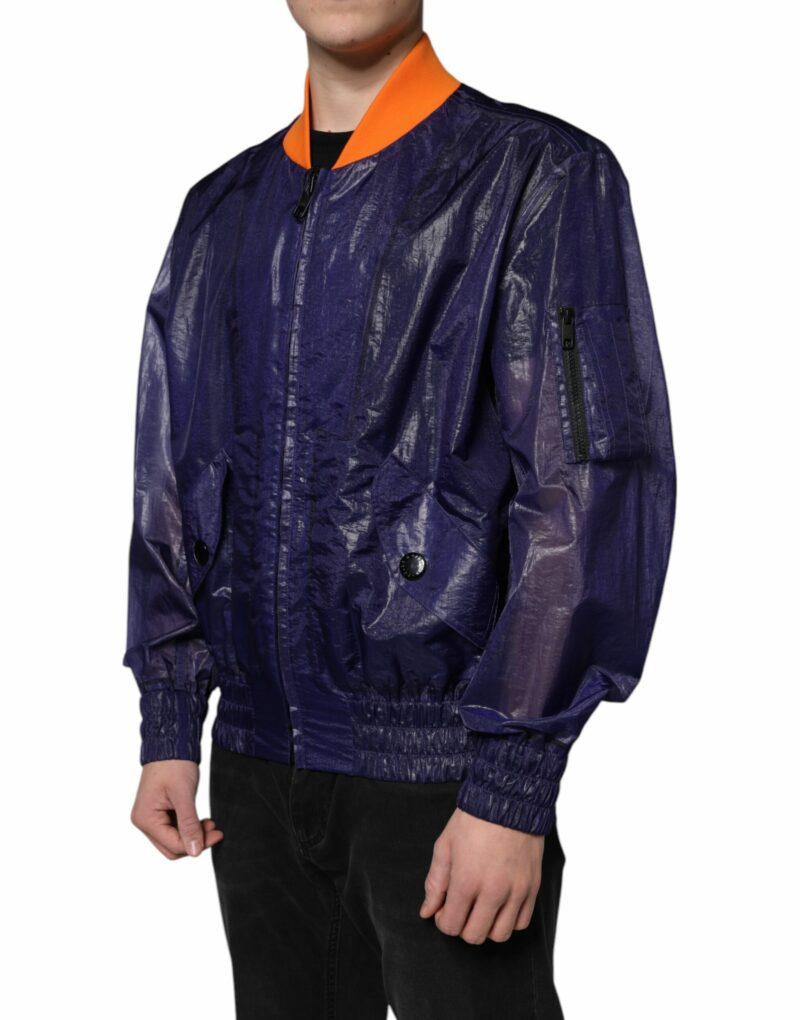 Dolce & Gabbana Blue Cotton Stretch Full Zip Bomber Jacket - Image 3