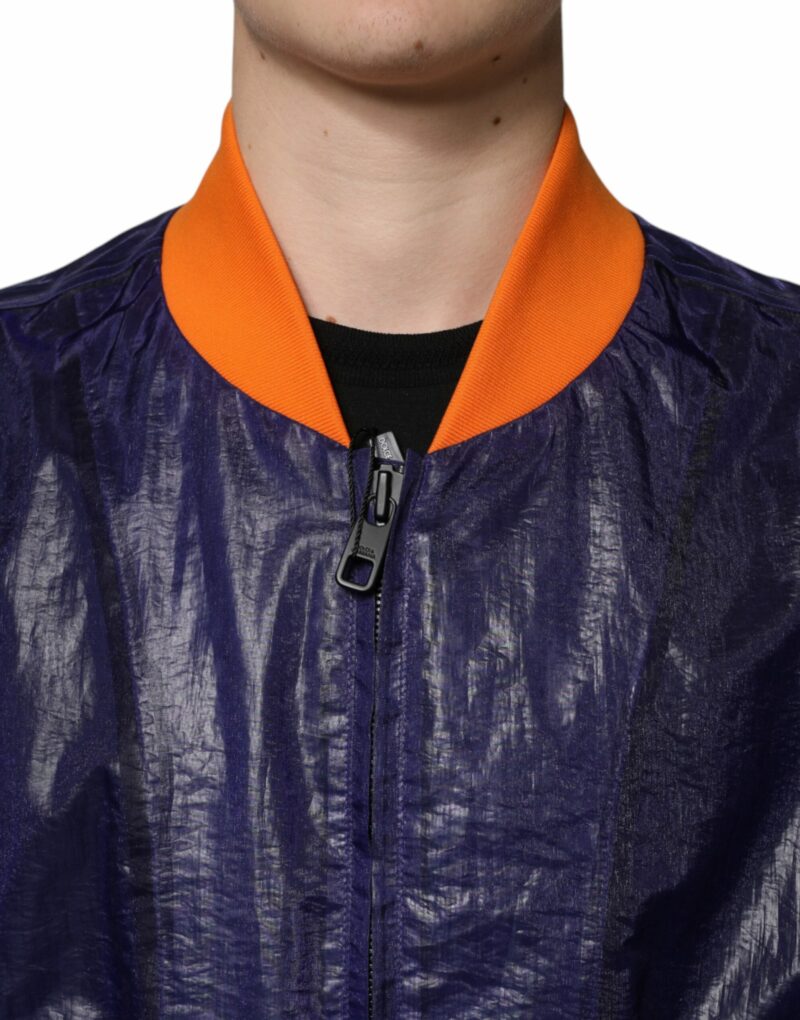 Dolce & Gabbana Blue Cotton Stretch Full Zip Bomber Jacket - Image 5