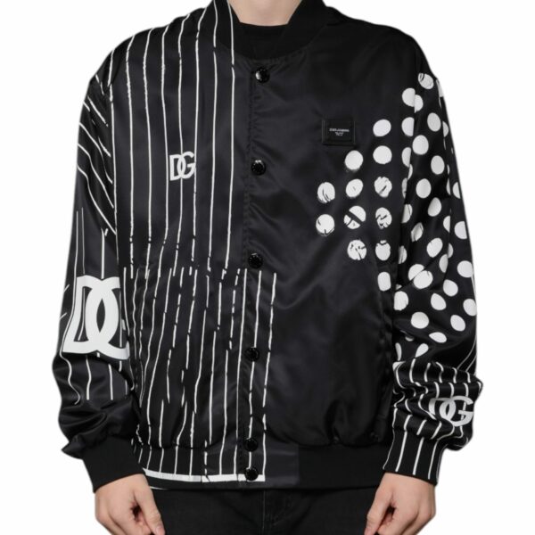 Dolce & Gabbana Black Polka Dot Stripe Nylon Bomber Jacket