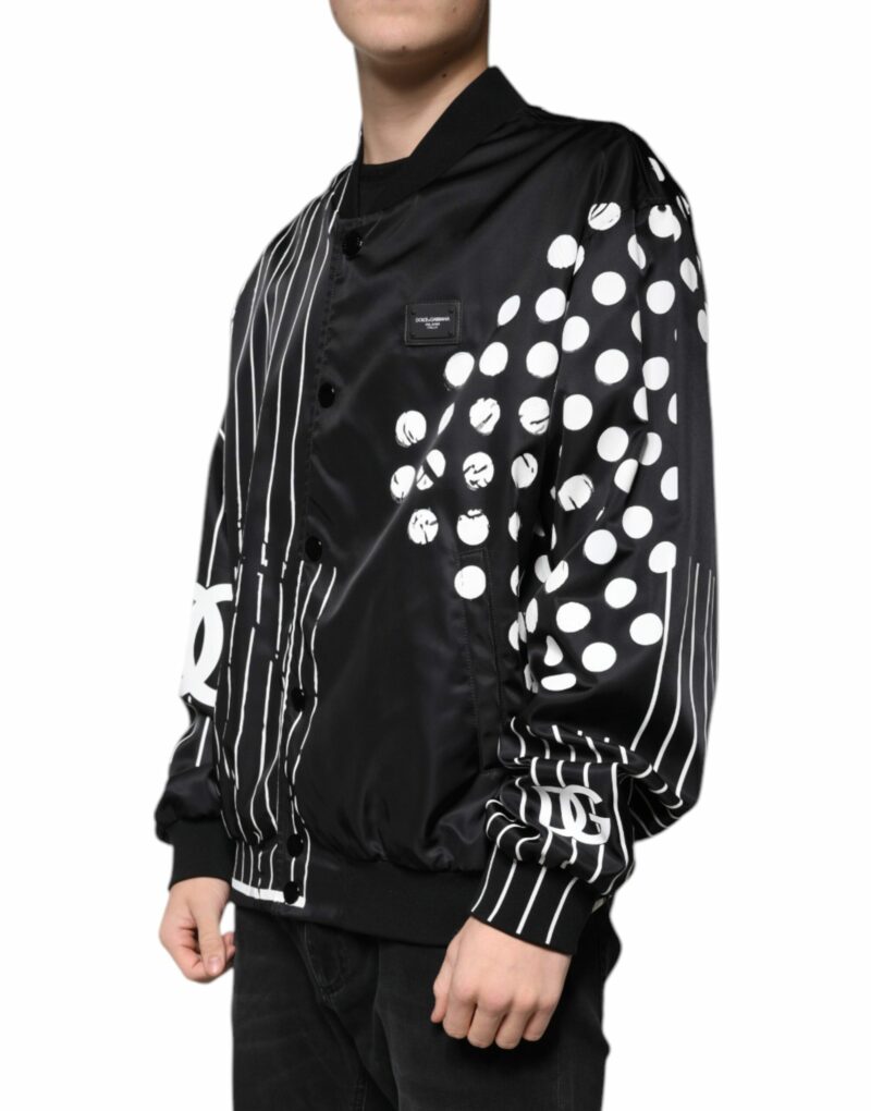 Dolce & Gabbana Black Polka Dot Stripe Nylon Bomber Jacket - Image 3