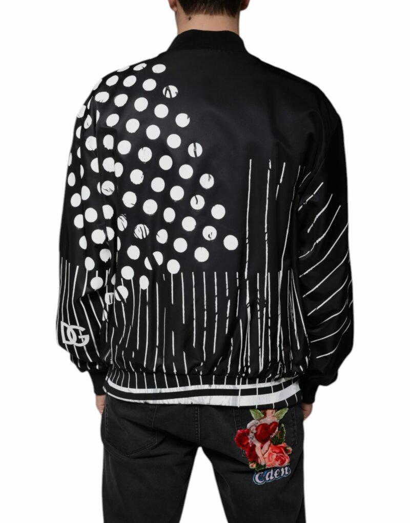 Dolce & Gabbana Black Polka Dot Stripe Nylon Bomber Jacket - Image 4