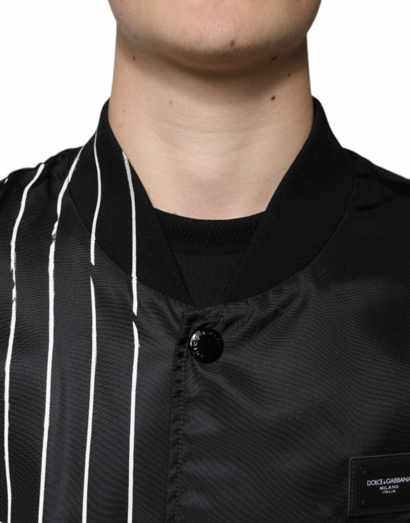 Dolce & Gabbana Black Polka Dot Stripe Nylon Bomber Jacket - Image 5