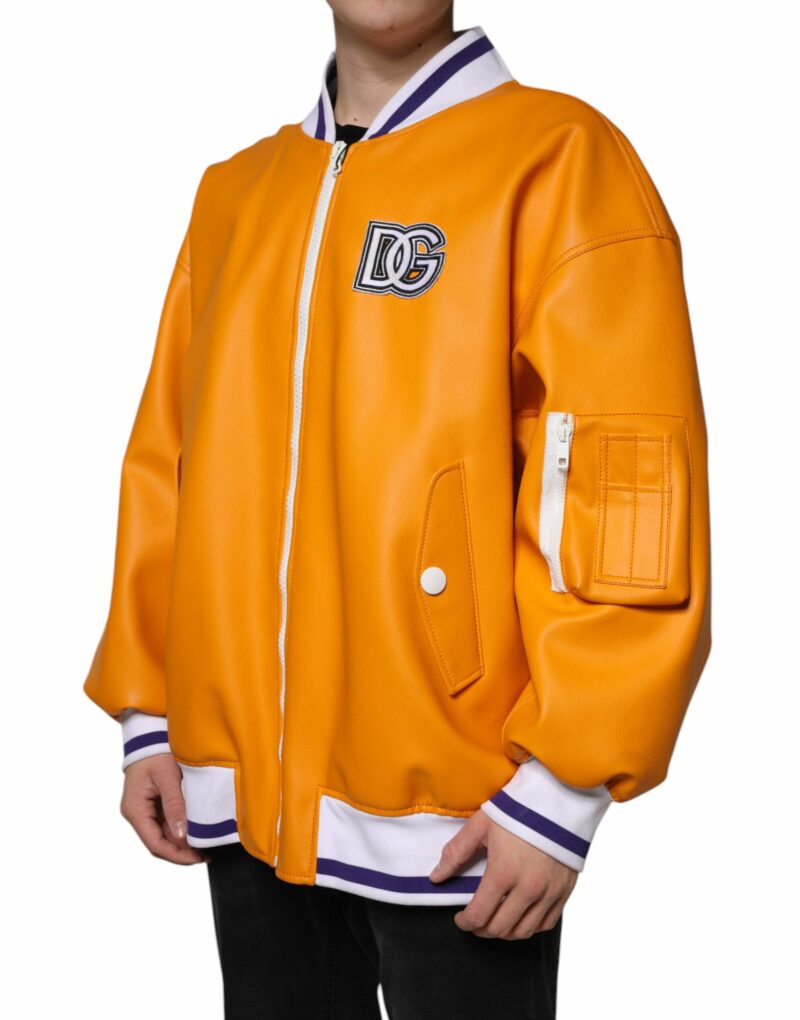 Dolce & Gabbana Orange White Full Zip Jersey Bomber Jacket - Image 3