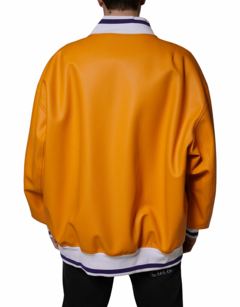 Dolce & Gabbana Orange White Full Zip Jersey Bomber Jacket - Image 4