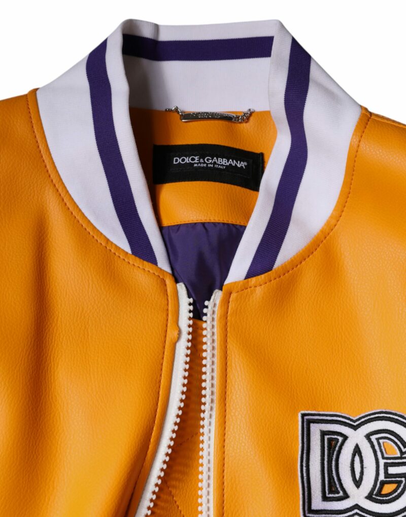 Dolce & Gabbana Orange White Full Zip Jersey Bomber Jacket - Image 7