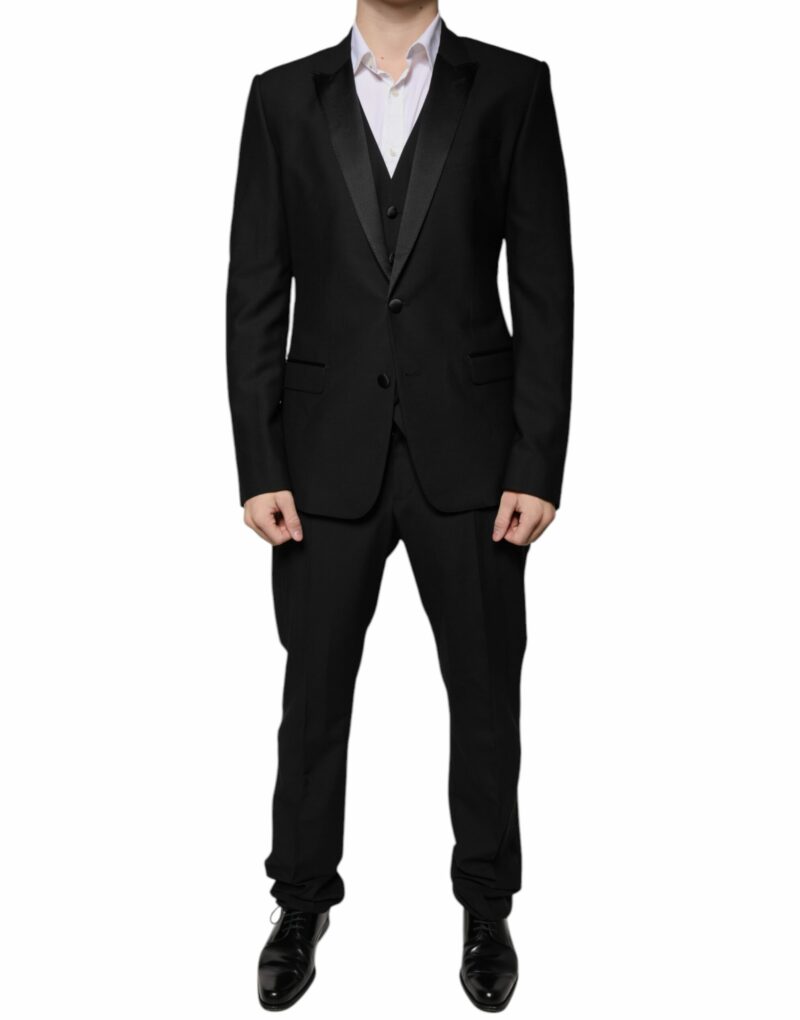 Dolce & Gabbana Black Wool 3 Piece Slim Fit Formal Suit - Image 2