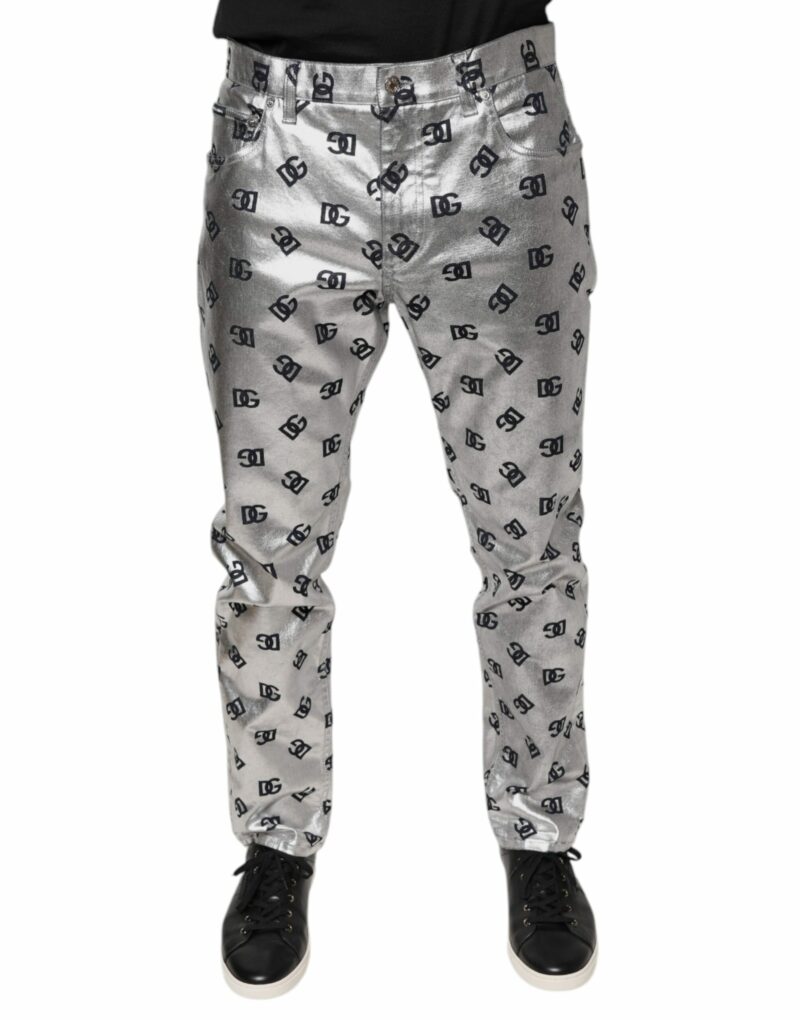 Dolce & Gabbana Silver DG Monogram Skinny Men Denim Jeans - Image 2