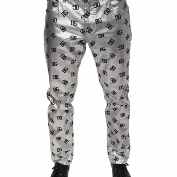 Dolce & Gabbana Silver DG Monogram Skinny Men Denim Jeans