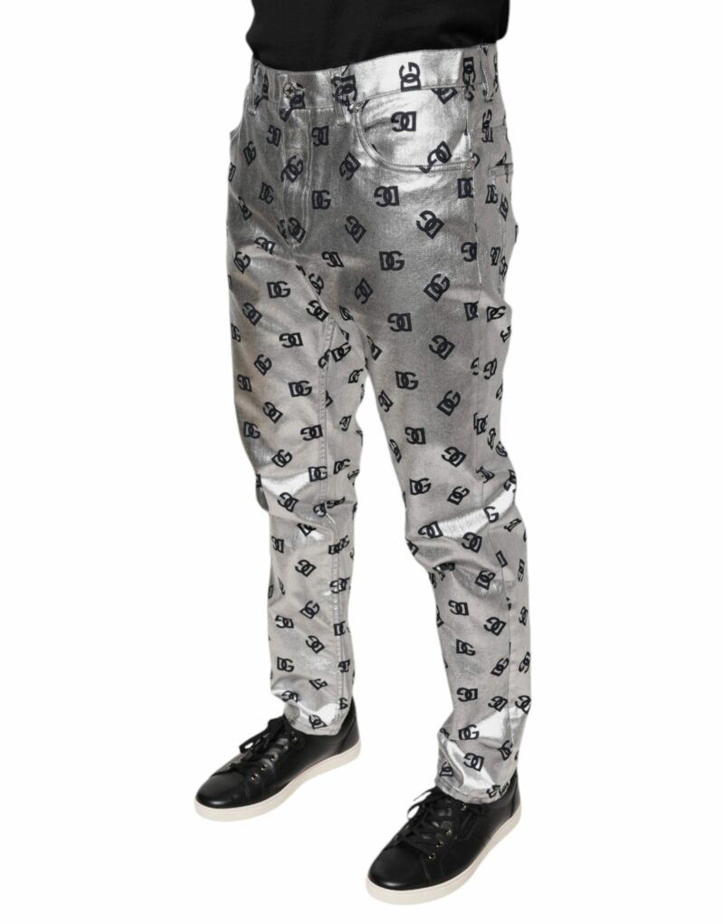 Dolce & Gabbana Silver DG Monogram Skinny Men Denim Jeans - Image 3