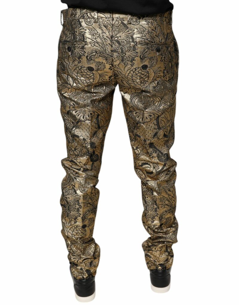 Dolce & Gabbana Gold Floral Jacquard Men Dress Pants - Image 4