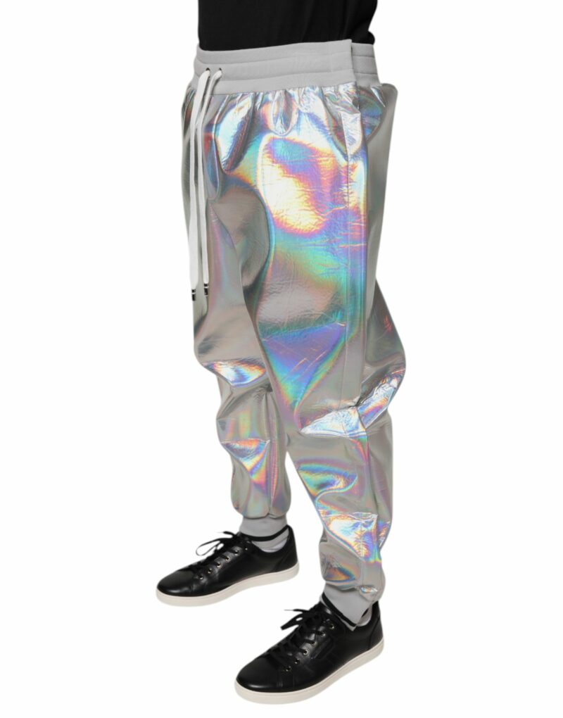 Dolce & Gabbana Silver Iridescent Men Jogger Sweatpants Pants - Image 3