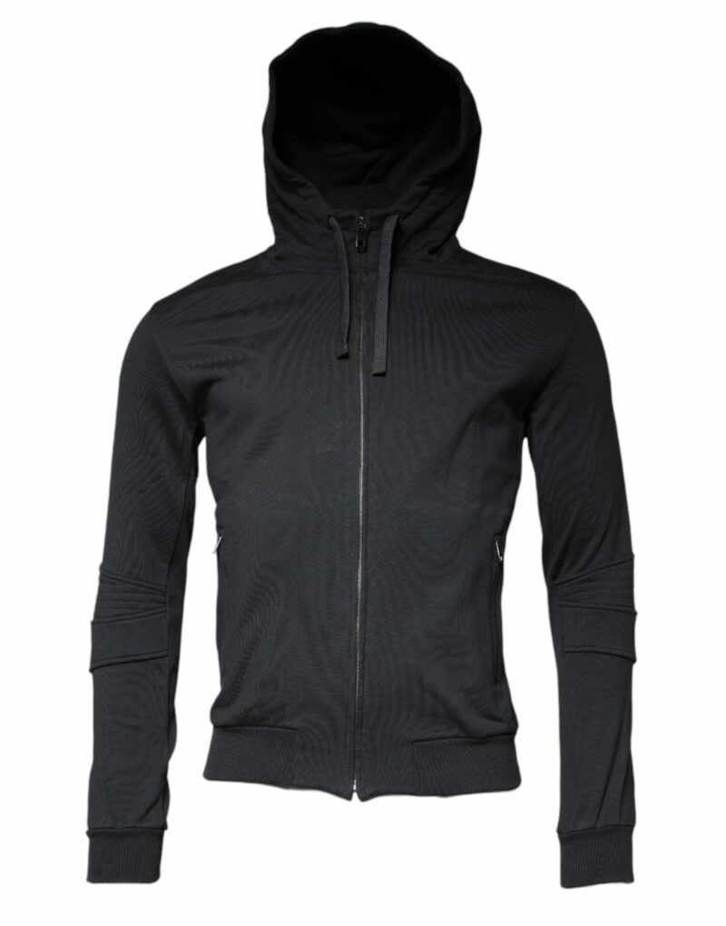 Dolce & Gabbana Black Cotton Hooded Men Full Zip Sweater - Image 2
