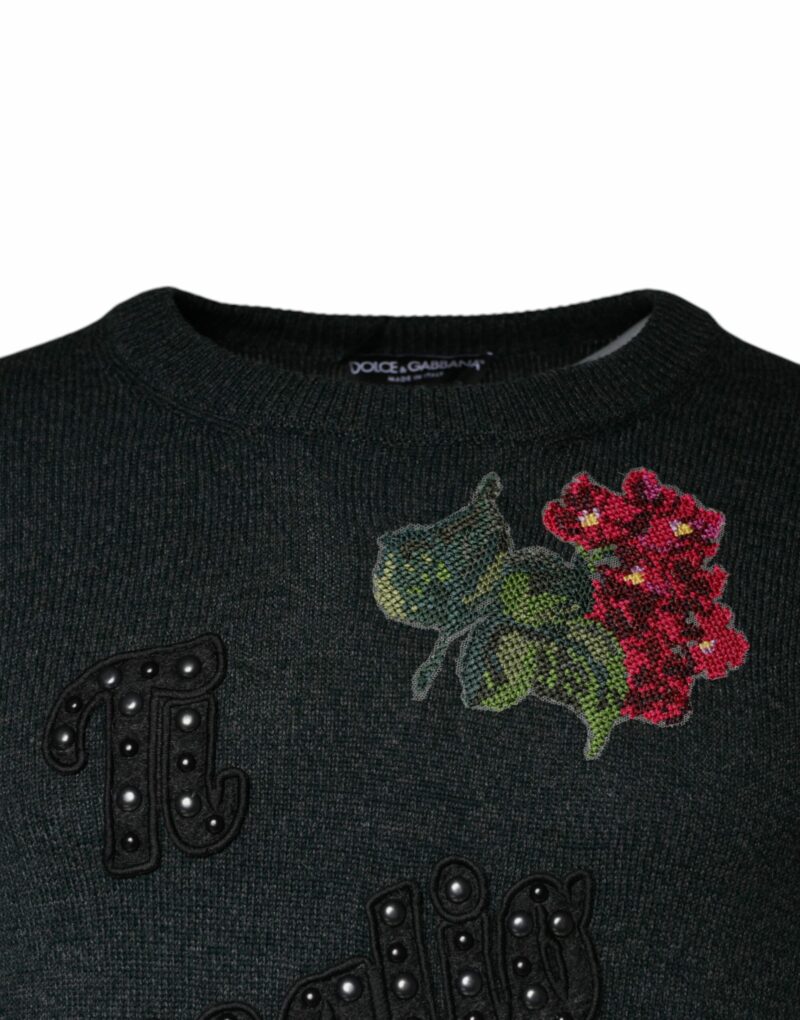 Dolce & Gabbana Gray Embellished Crew Neck Pullover Sweater - Image 3