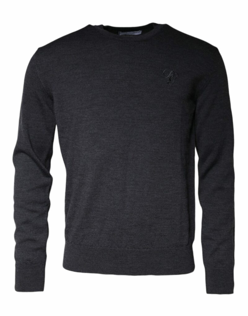 Dolce & Gabbana Dark Gray Wool Crew Neck Pullover Sweater - Image 2