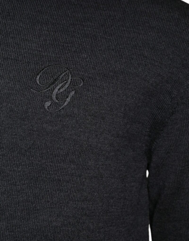 Dolce & Gabbana Dark Gray Wool Crew Neck Pullover Sweater - Image 4