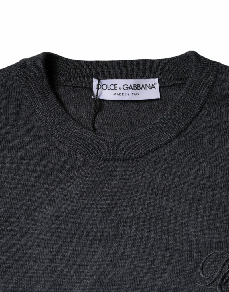 Dolce & Gabbana Dark Gray Wool Crew Neck Pullover Sweater - Image 6